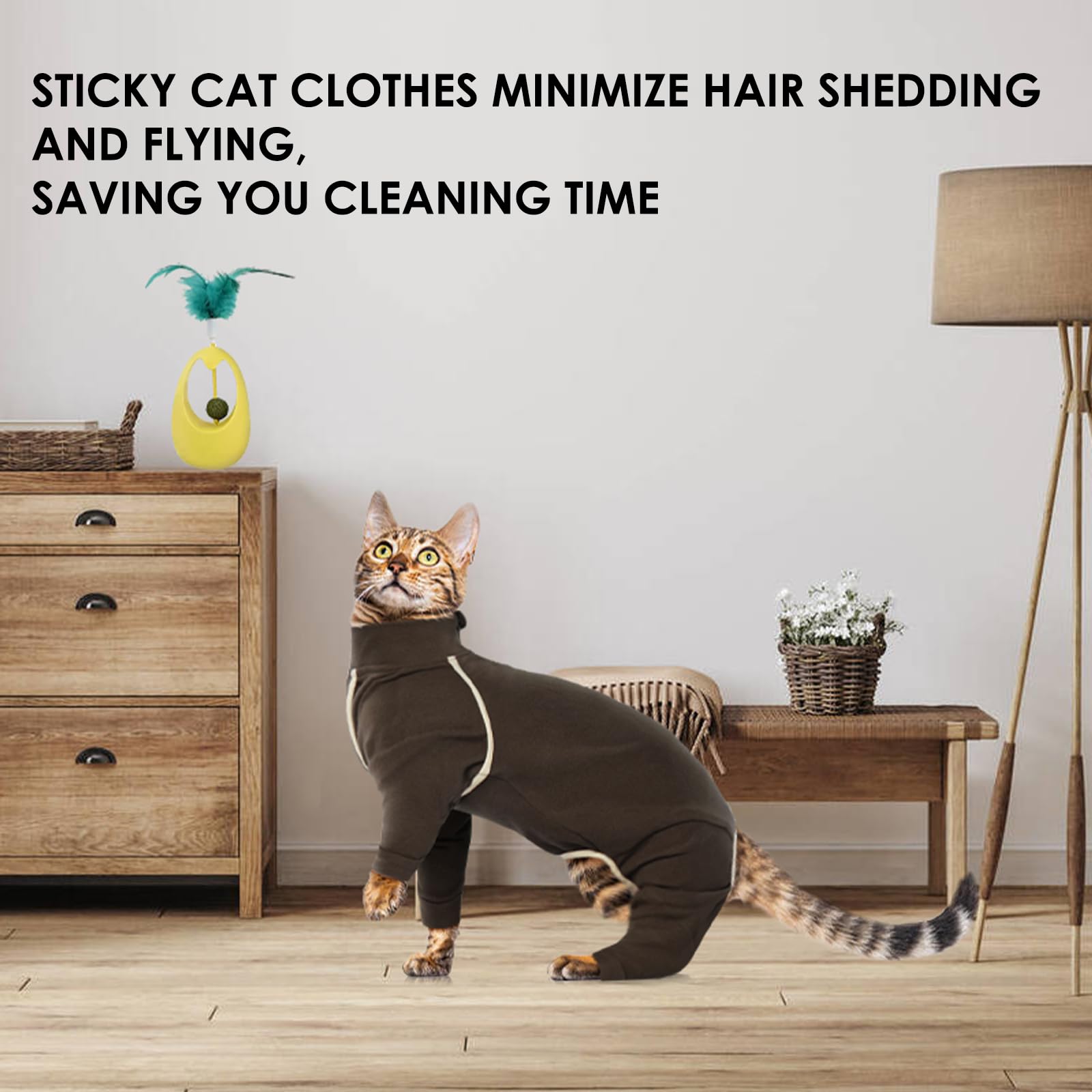 Hairless Cat Clothes - Coffee, M - Sticky Hair Cat Clothes